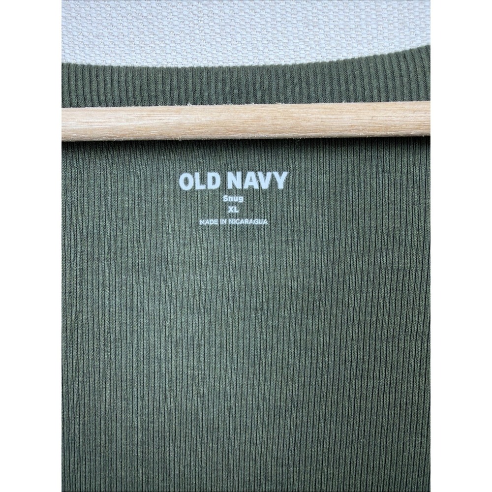 Old Navy Green‎ Ribbed Scoop Neck Long Sleeve Blouse XL Top Preppy Stretch Snug - Picture 4 of 9